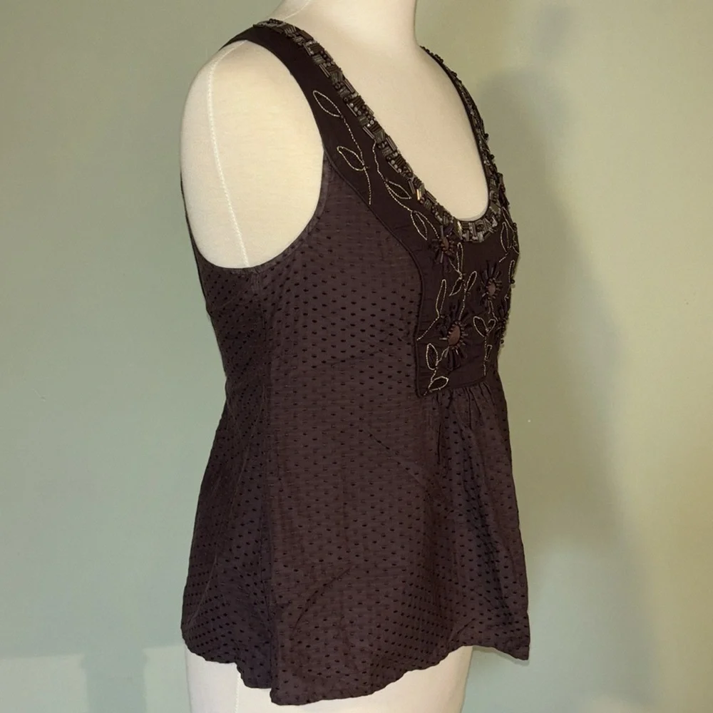 REBECCA TAYLOR beaded embroidered v neck purple women’s top size 4 - Picture 9 of 12